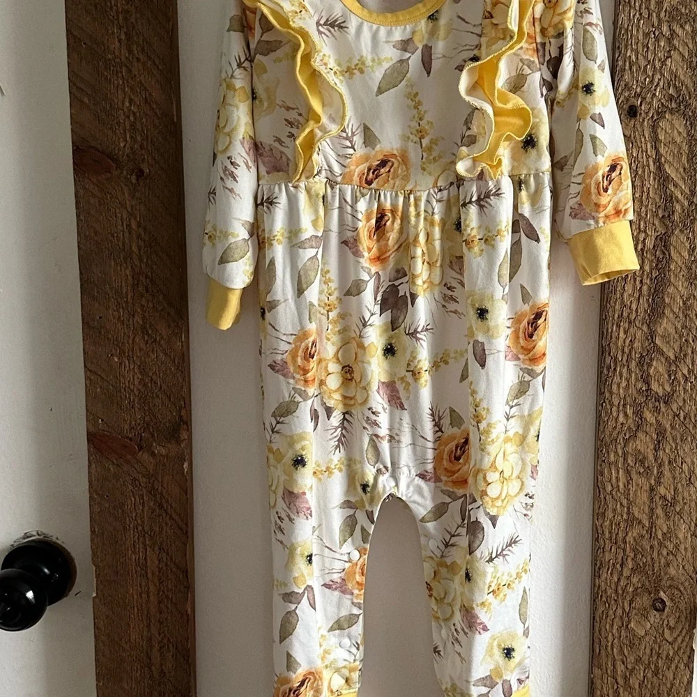 Boutique Harvest Rustic Floral Jumpsuit Romper Pajamas Baby Girl 12-18 Months